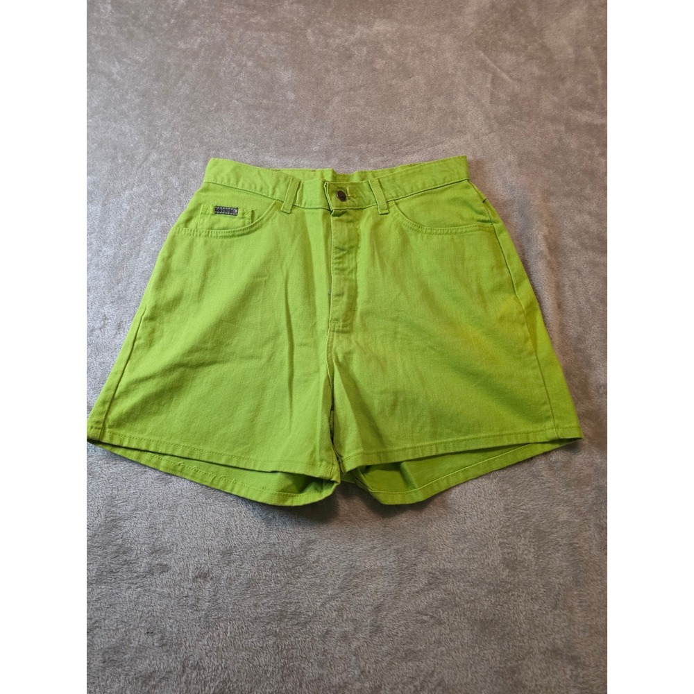 Vintage Lee Riveted Shorts Womens 14 Med Lime Green High Waisted Denim USA